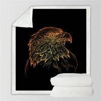 Soft throw blanket with golden-brown eagle portrait on dark abstract background print