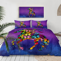 Multicolor horses bedding set with stylized horse silhouettes on vivid purple