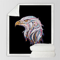 Soft throw blanket with detailed multicolor bald eagle portrait on dark background