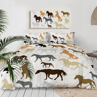 Horse silhouette bedding set with tan and black herd pattern on light beige