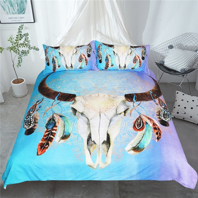 Native American Head Skull Feathers Bedding Set LT10 - Wonder Print Shop