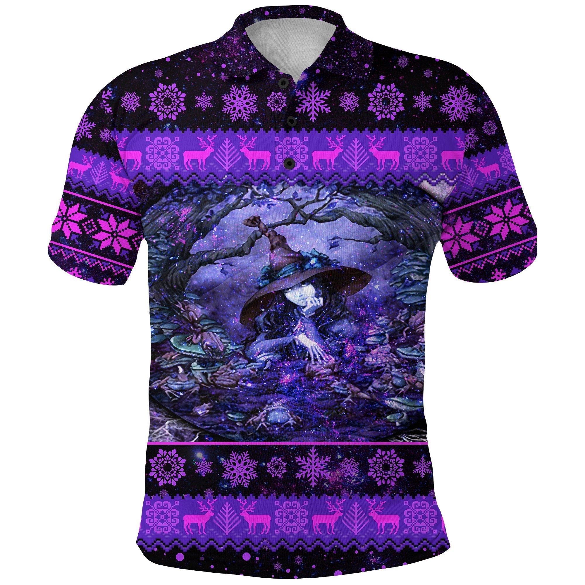 Wicca Tree Of Life With Witch Polo Shirt Christmas LT8 - Wonder Print Shop