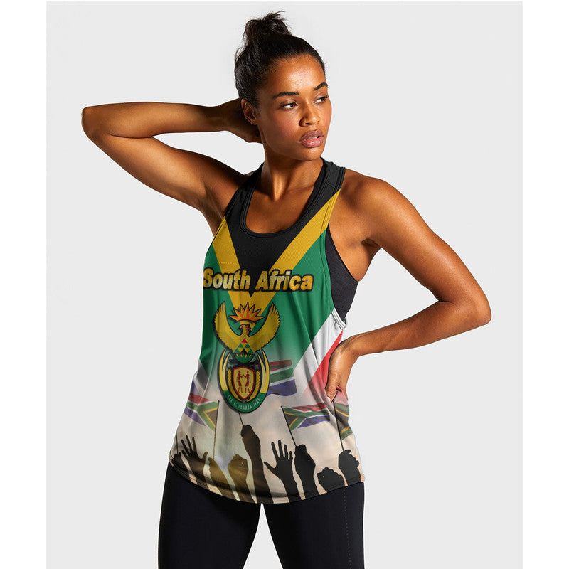 Black tank top with South Africa emblem and crowd silhouette graphic