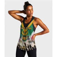 Black tank top with South Africa emblem and crowd silhouette graphic