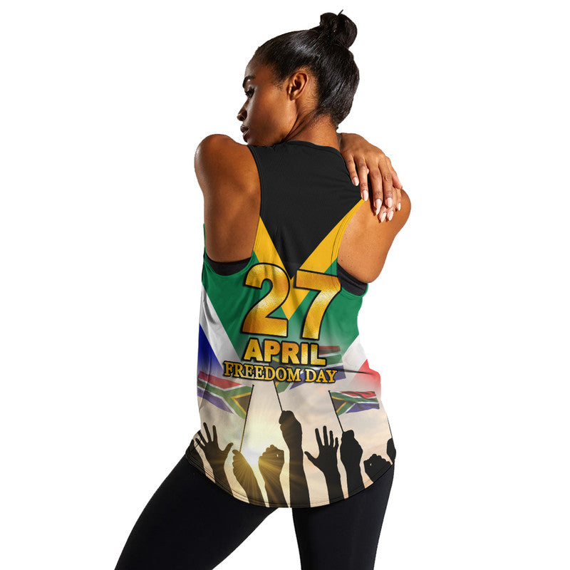Black tank back view with 27 April Freedom Day text and crowd silhouettes