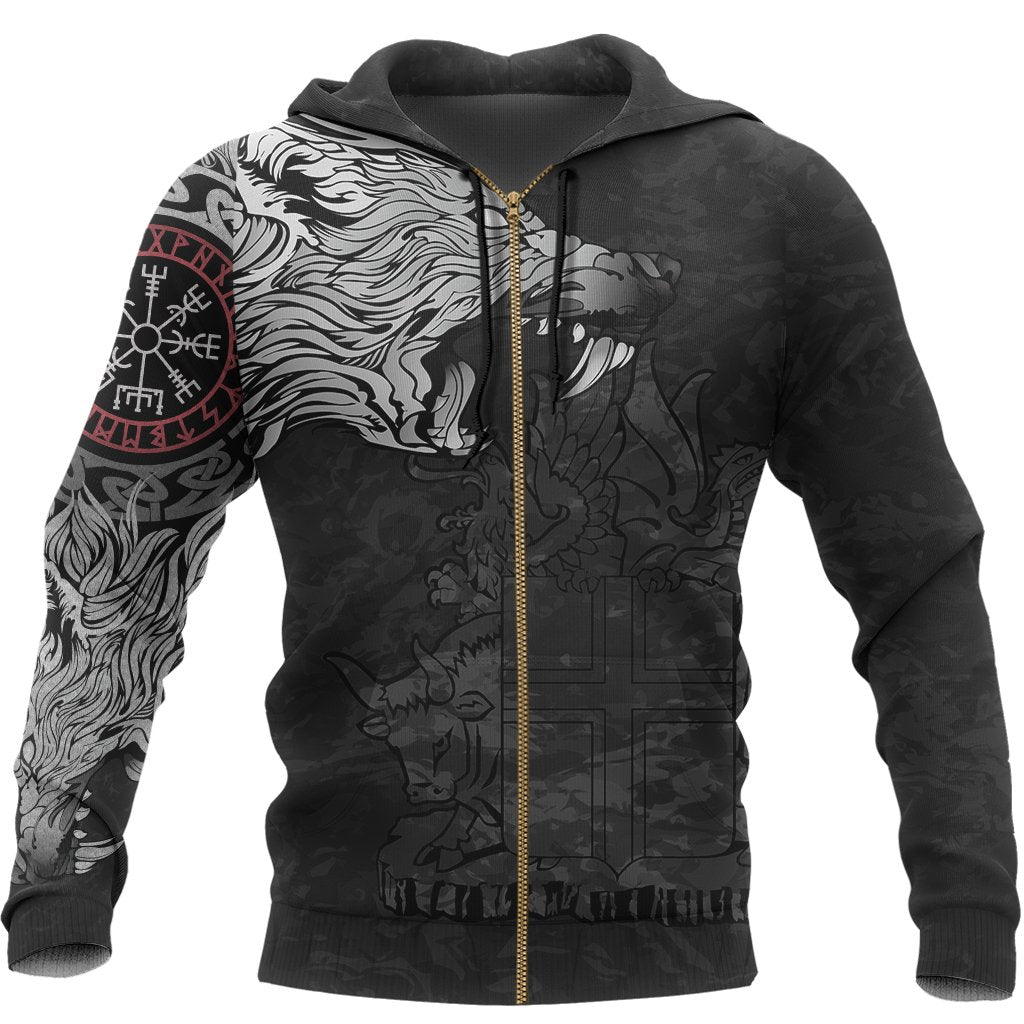 Viking Iceland Hoodie Fenrir Wolf and Vegvisir (Zip) RLT12 - Wonder Print Shop