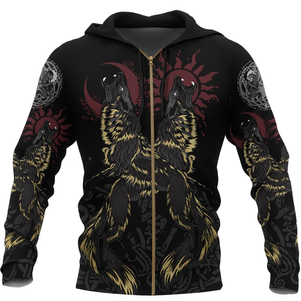 Viking Hoodie The Wolves Skoll and Hati (Zip) RLT12 - Wonder Print Shop