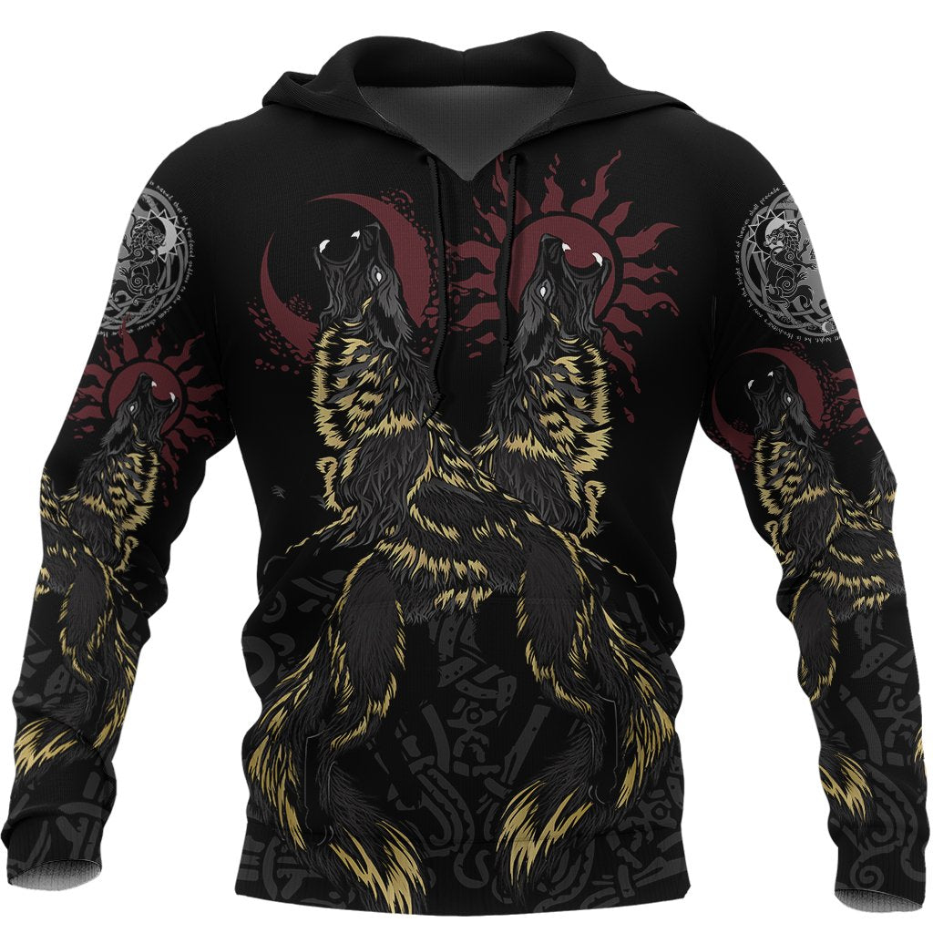 Viking Hoodie The Wolves Skoll and Hati RLT12 - Wonder Print Shop