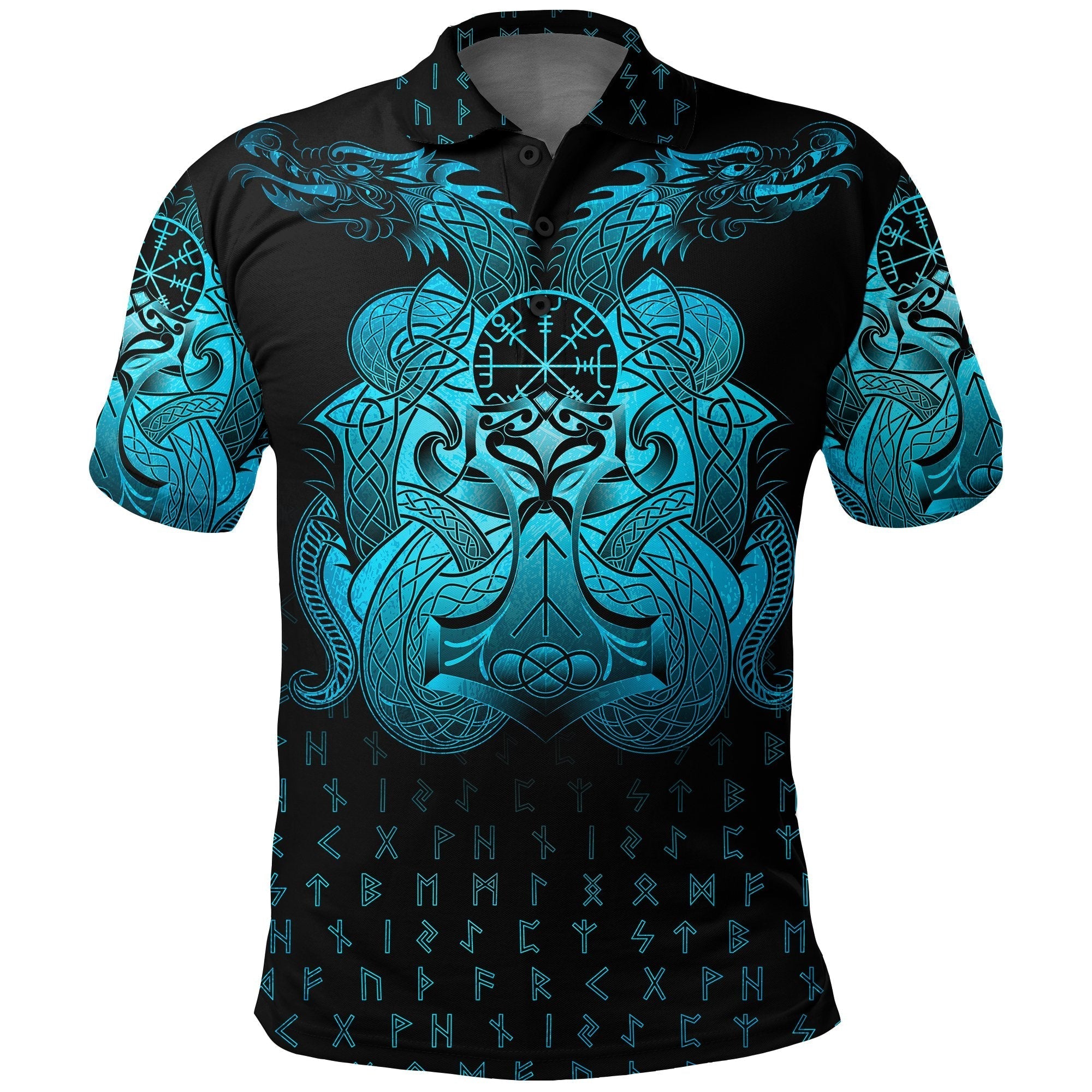 Viking Polo Shirt Vegvisir Mjolnir and Dragon Norse Tattoo RLT12 - Wonder Print Shop