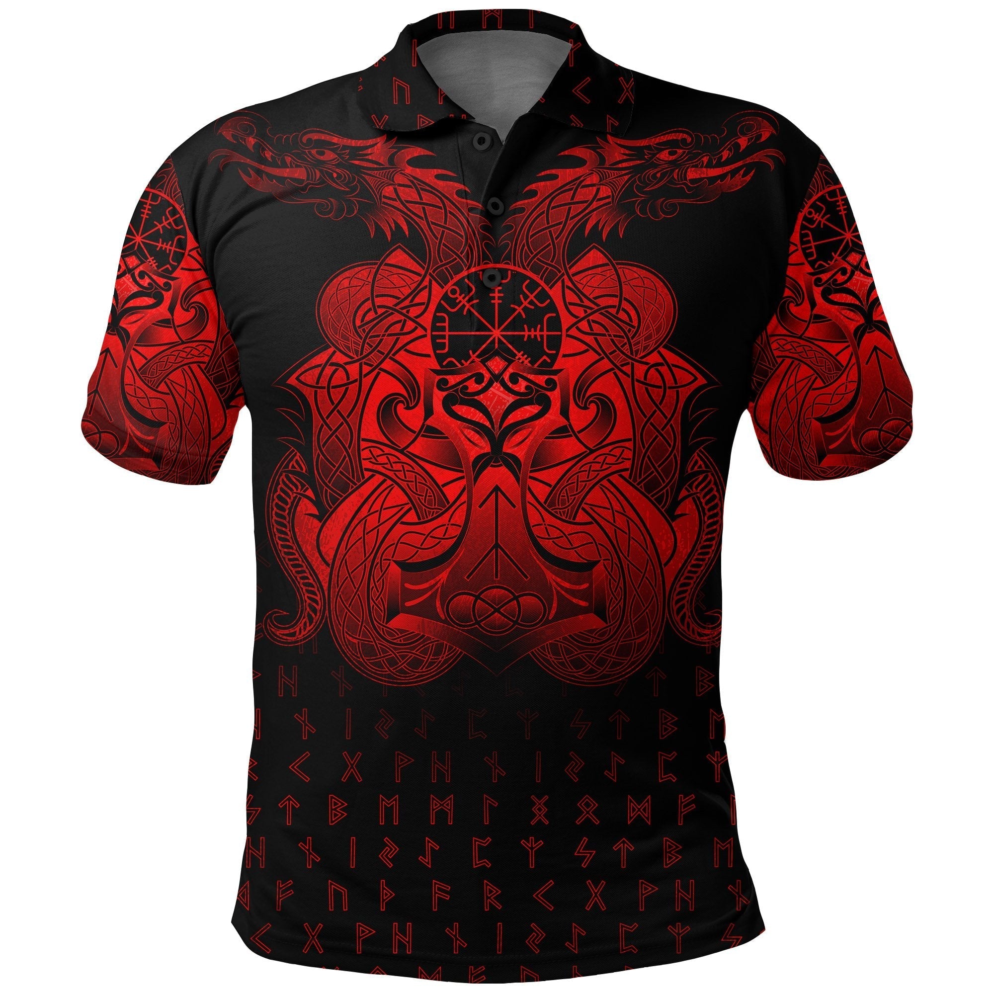 Viking Polo Shirt Vegvisir Mjolnir and Dragon Norse Tattoo RLT12 - Wonder Print Shop