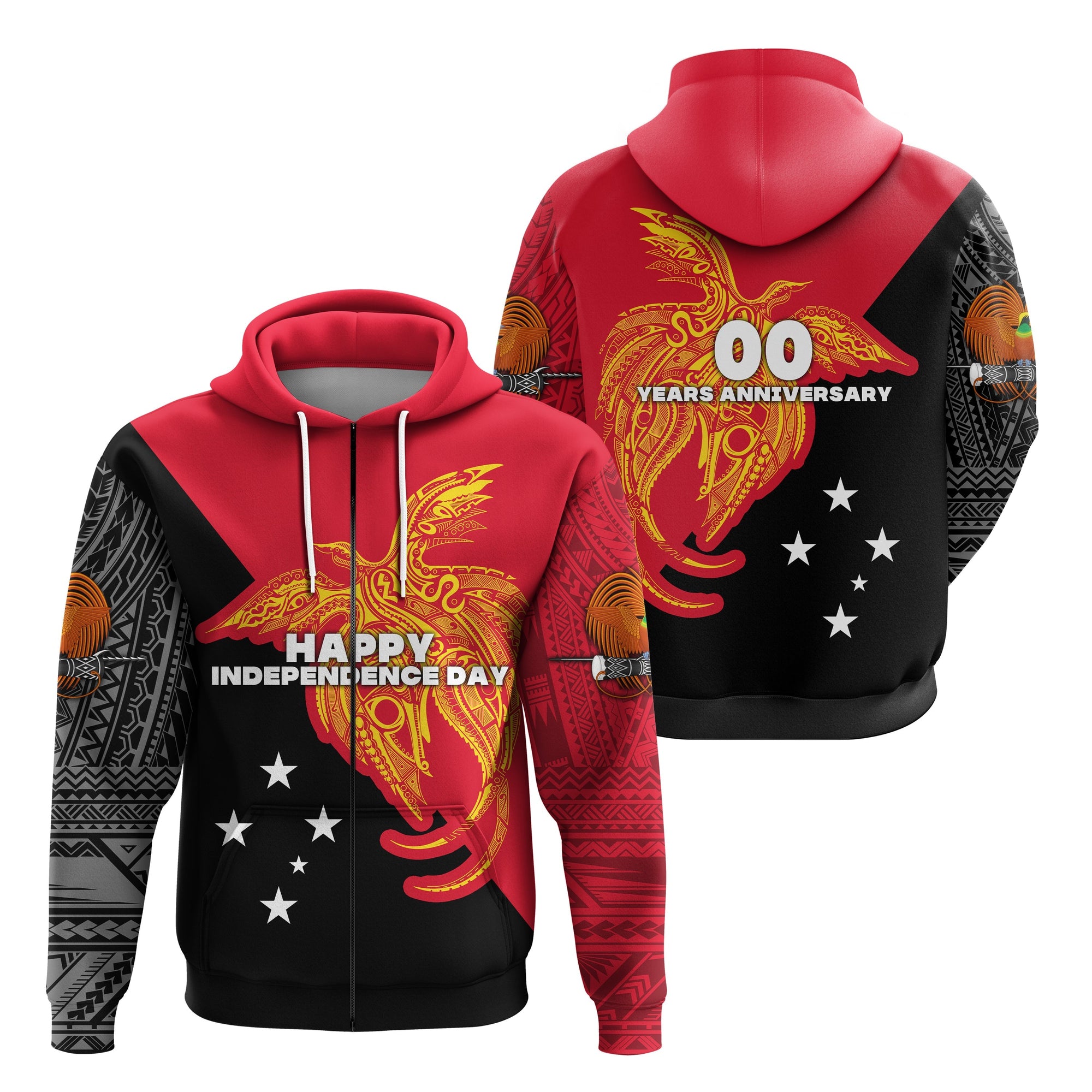 Custom Papua New Guinea Zip Hoodie Independence Day Flag Style LT16 - Wonder Print Shop