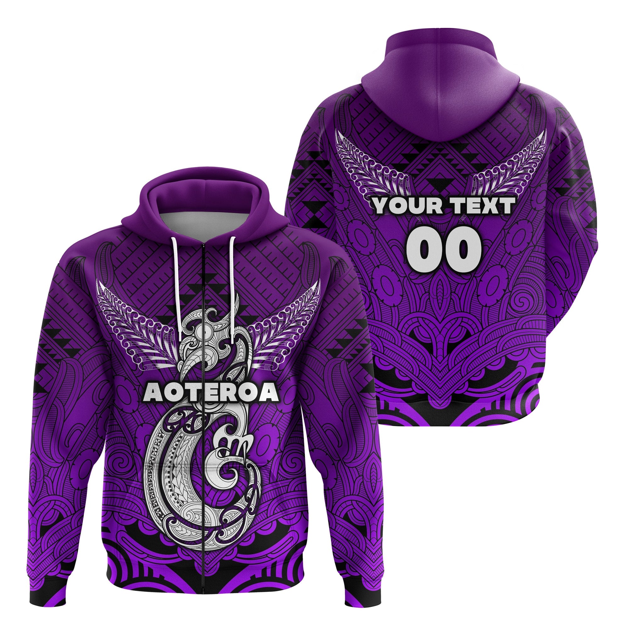 Custom Maori Aotearoa Manania Zip Hoodie Simple Sport Style Purple LT16 - Wonder Print Shop