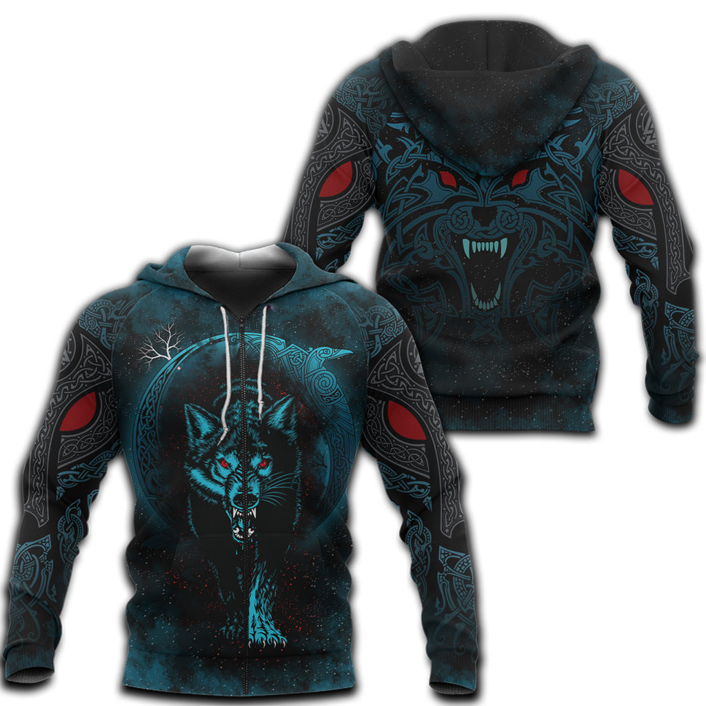 Viking Zip Hoodie - Moon Wolf Tattoo RLT12 - Wonder Print Shop