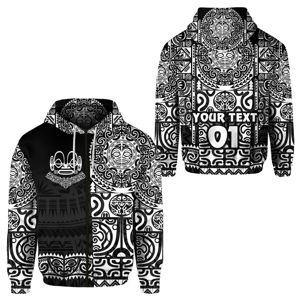 Custom Marquesas Islands Zip Hoodie Marquesan Tattoo Unique Style Black LT8 - Wonder Print Shop