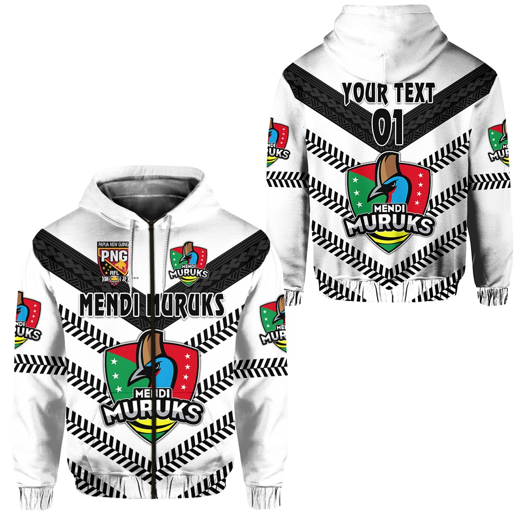 Custom Papua New Guinea PRK Mendi Muruks Zip Hoodie Rugby Original Style White, Custom Text And Number LT8 - Wonder Print Shop