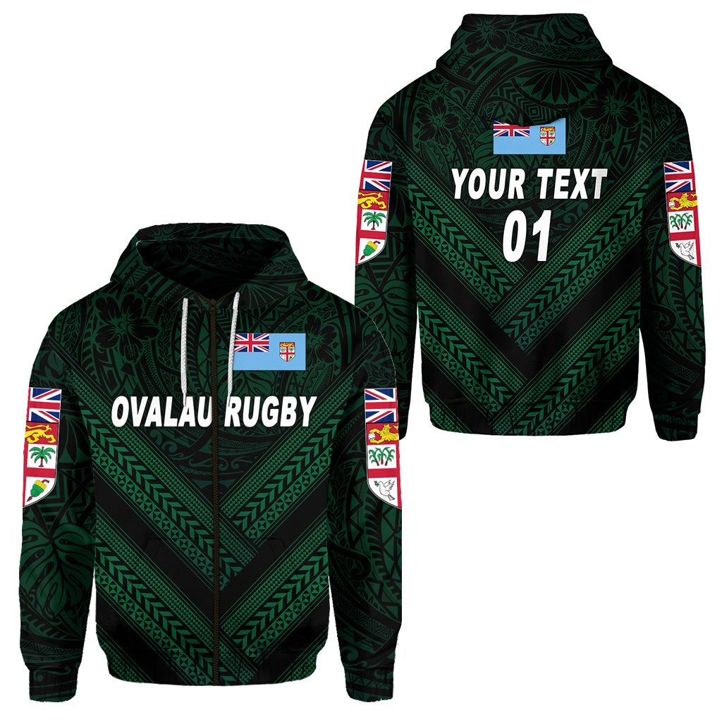 Custom Fiji Ovalau Rugby Zip Hoodie Dark Green Style, Custom Text And Number LT8 - Wonder Print Shop