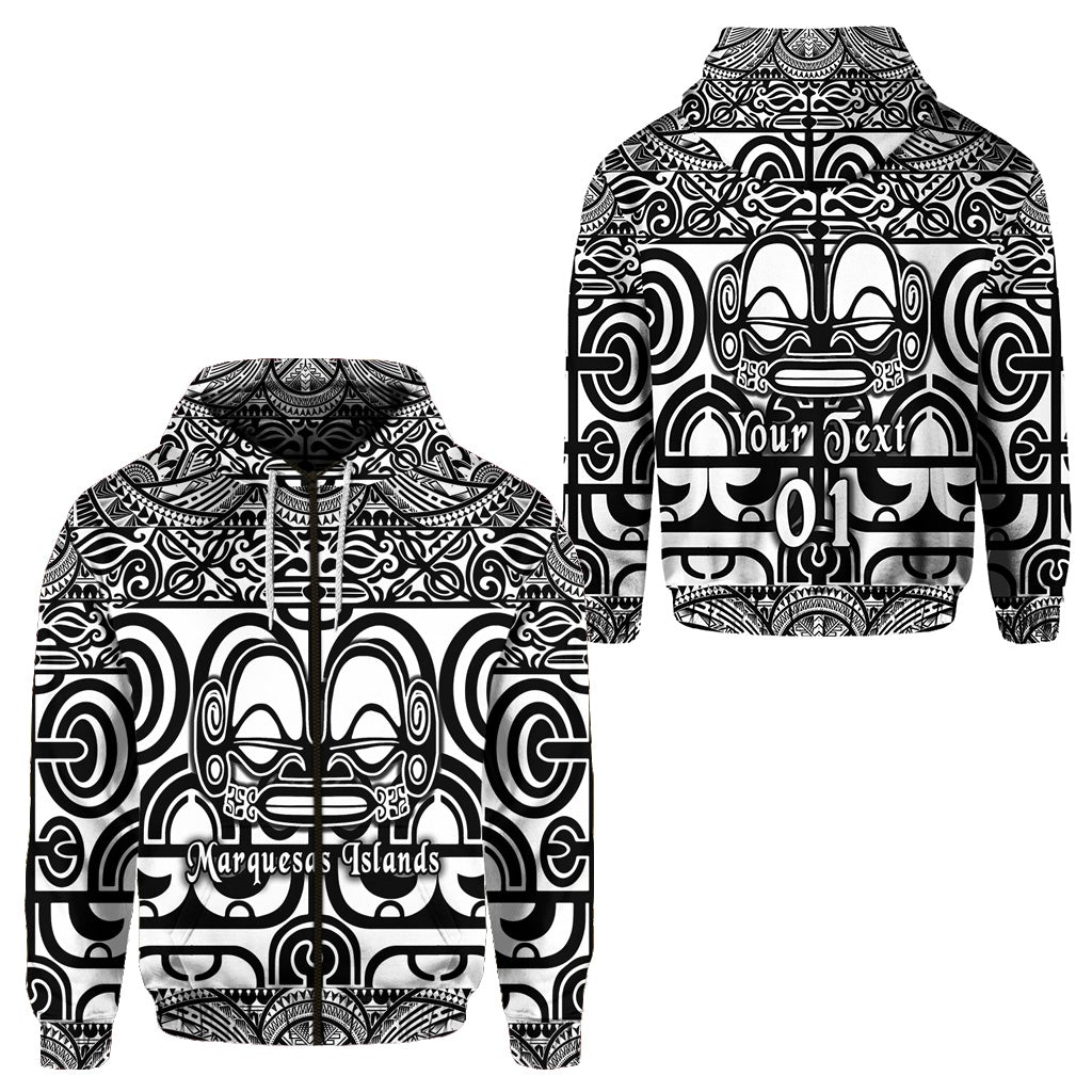 Custom Marquesas Islands Zip Hoodie Marquesan Tattoo Simple Style Black LT8 - Wonder Print Shop