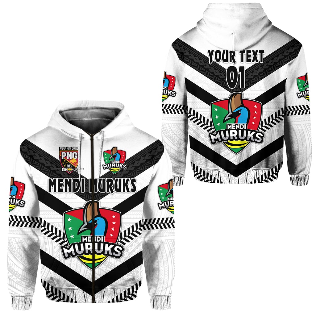 Custom Papua New Guinea PRK Mendi Muruks Zip Hoodie Rugby Polynesian White, Custom Text And Number LT8 - Wonder Print Shop