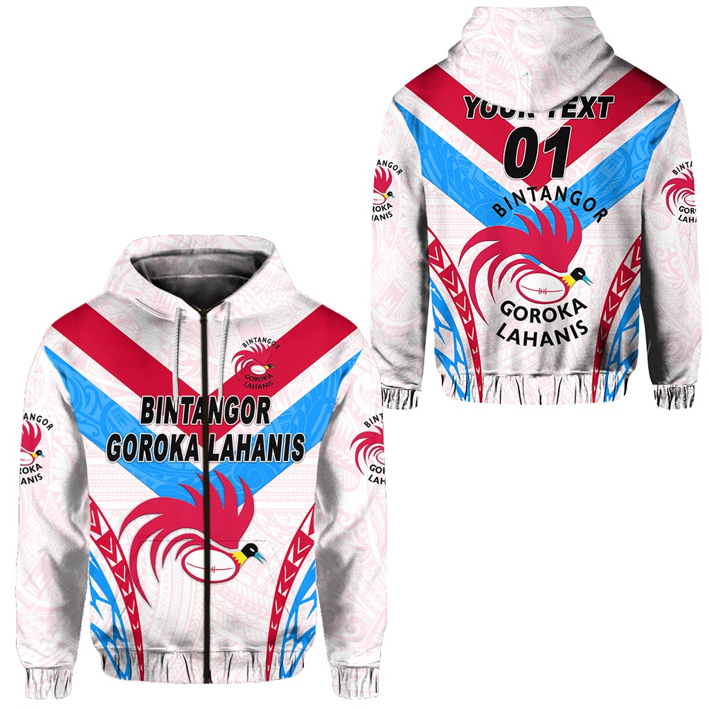 Custom Papua New Guinea Bintangor Goroka Lahanis Zip Hoodie Rugby Original Style White, Custom Text And Number LT8 - Wonder Print Shop