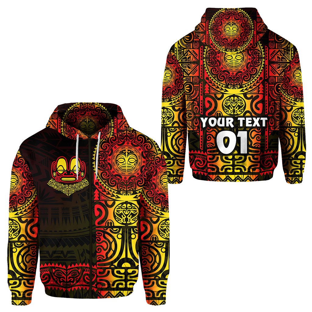 Custom Marquesas Islands Zip Hoodie Marquesan Tattoo Unique Style Gradient Red LT8 - Wonder Print Shop