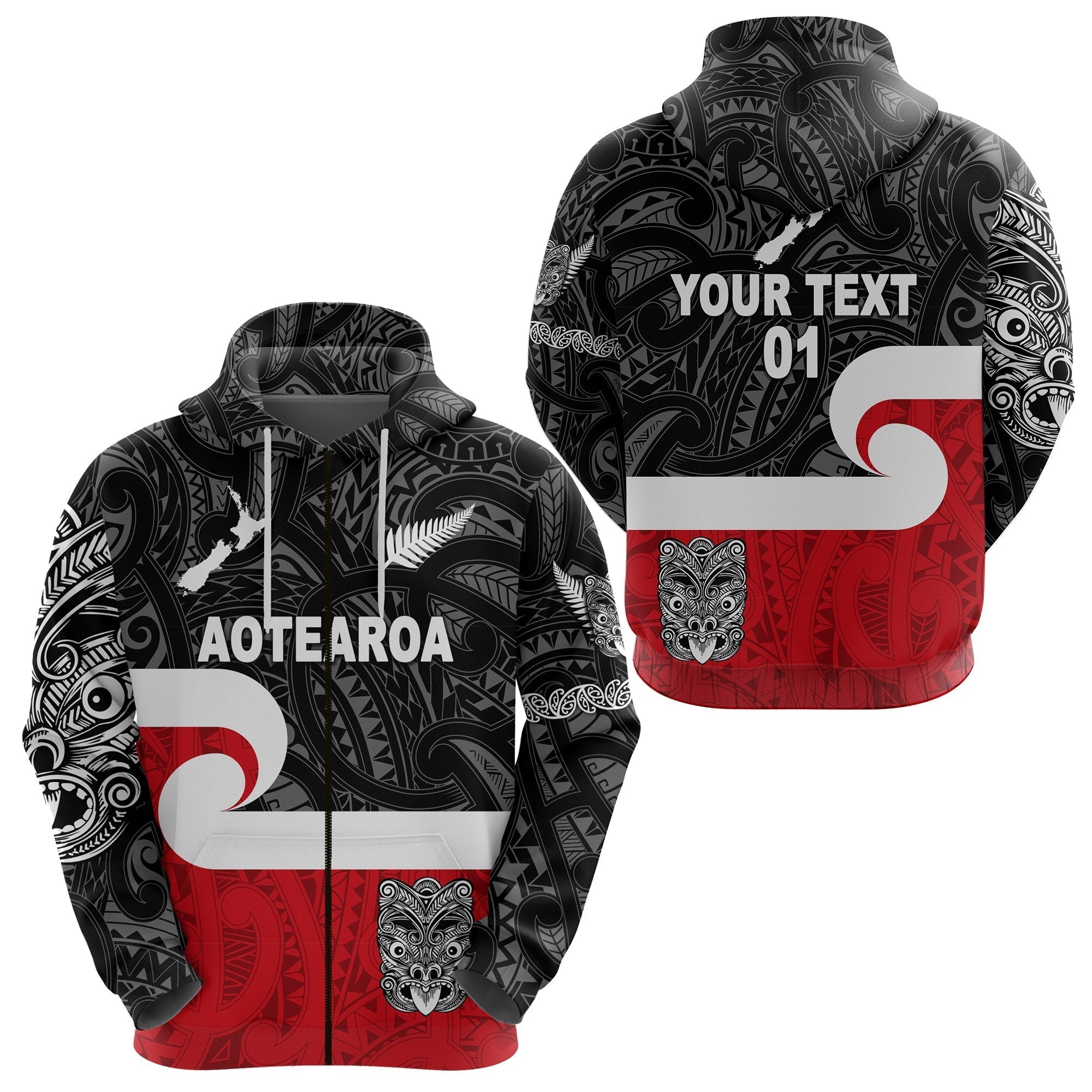 Custom Maori Aotearoa Haka Zip Hoodie New Zealand Simple, Custom Text And Number LT8 - Wonder Print Shop