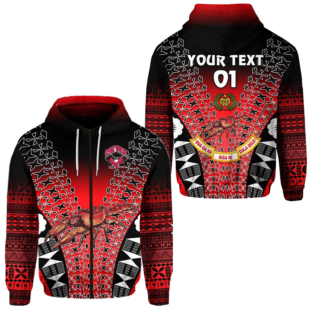 Custom Fiji Rewa Rugby Union Zip Hoodie Tapa Style Red, Custom Text And Number LT8 - Wonder Print Shop