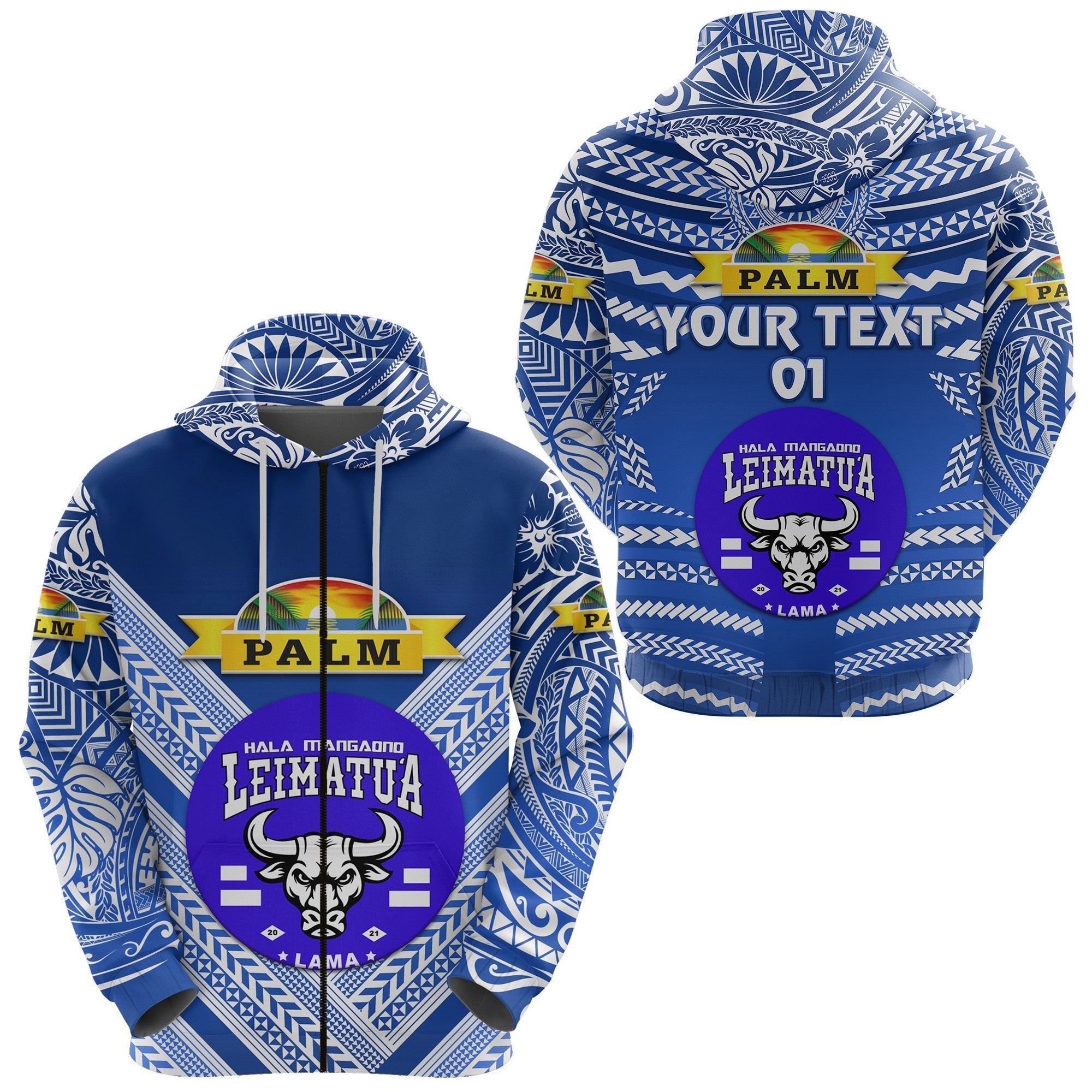 Custom Mate Maa Tonga Zip Hoodie Leimatua Bulls Creative Style Blue NO.1, Custom Text And Number LT8 - Wonder Print Shop