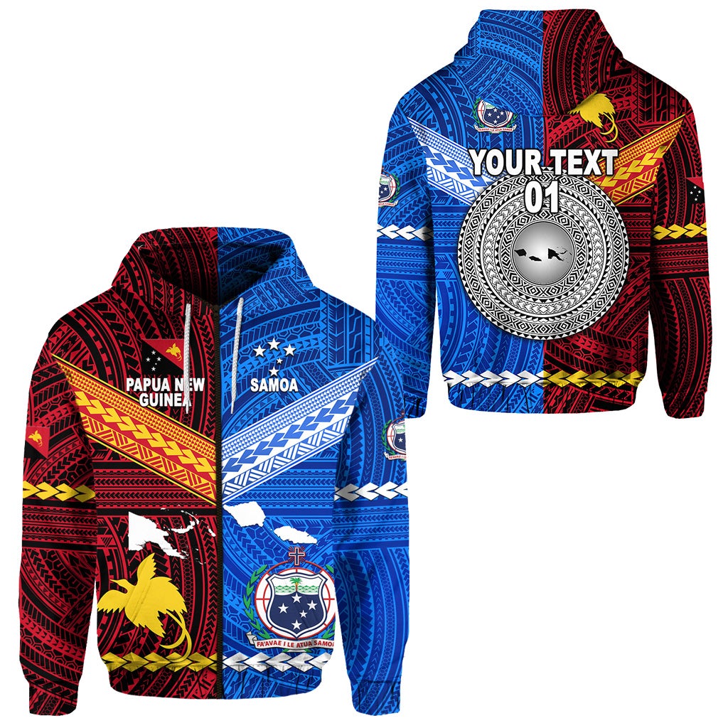 Custom Papua New Guinea And Samoa Zip Hoodie Together, Custom Text And Number LT8 - Wonder Print Shop