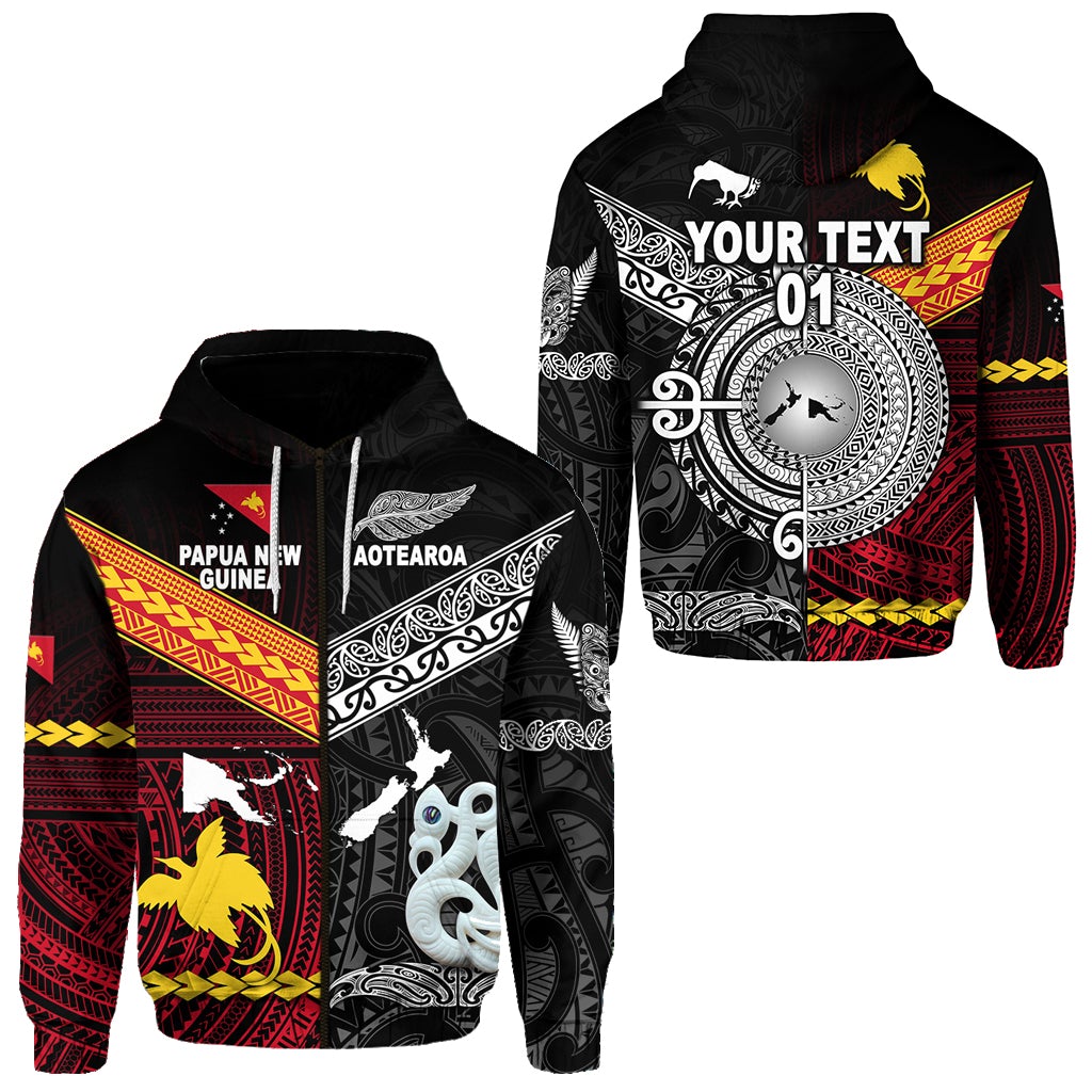 Custom New Zealand Papua New Guinea Zip Hoodie Together, Custom Text And Number LT8 - Wonder Print Shop