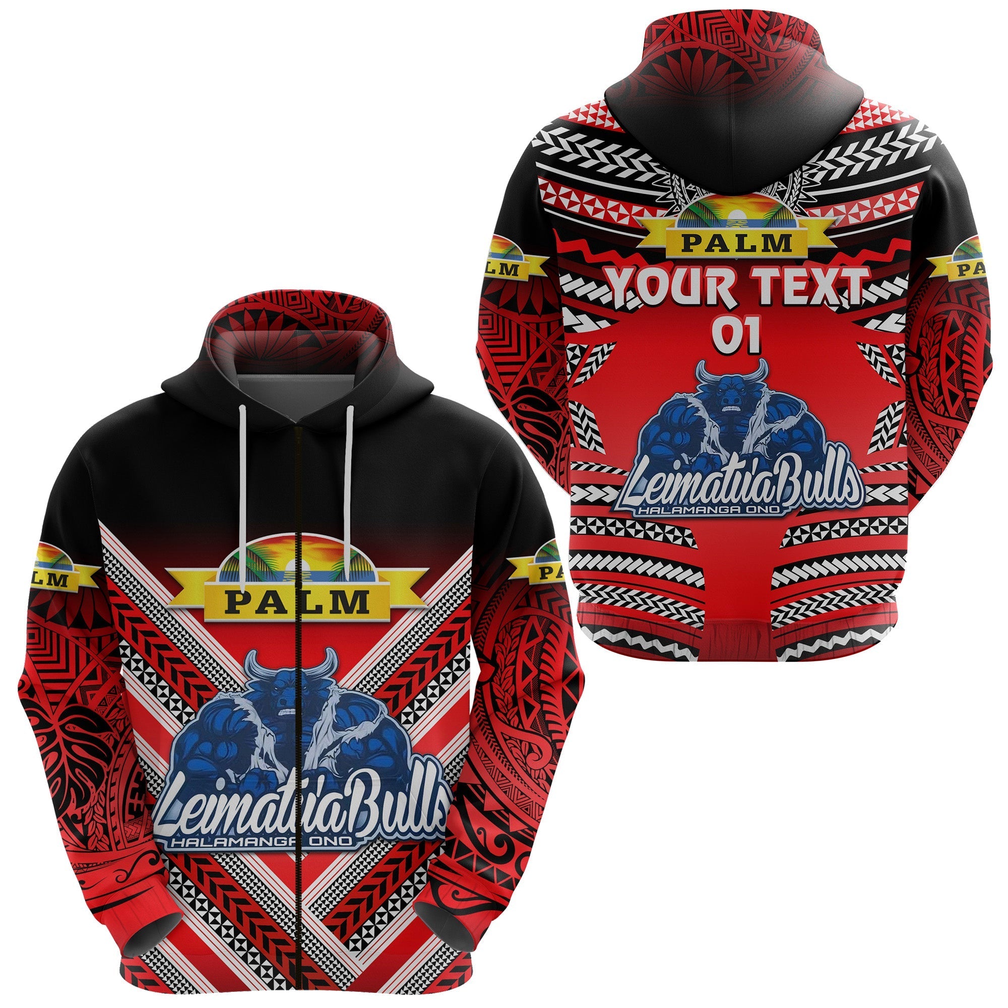 Custom Mate Maa Tonga Zip Hoodie Leimatua Bulls Creative Style Red, Custom Text And Number LT8 - Wonder Print Shop