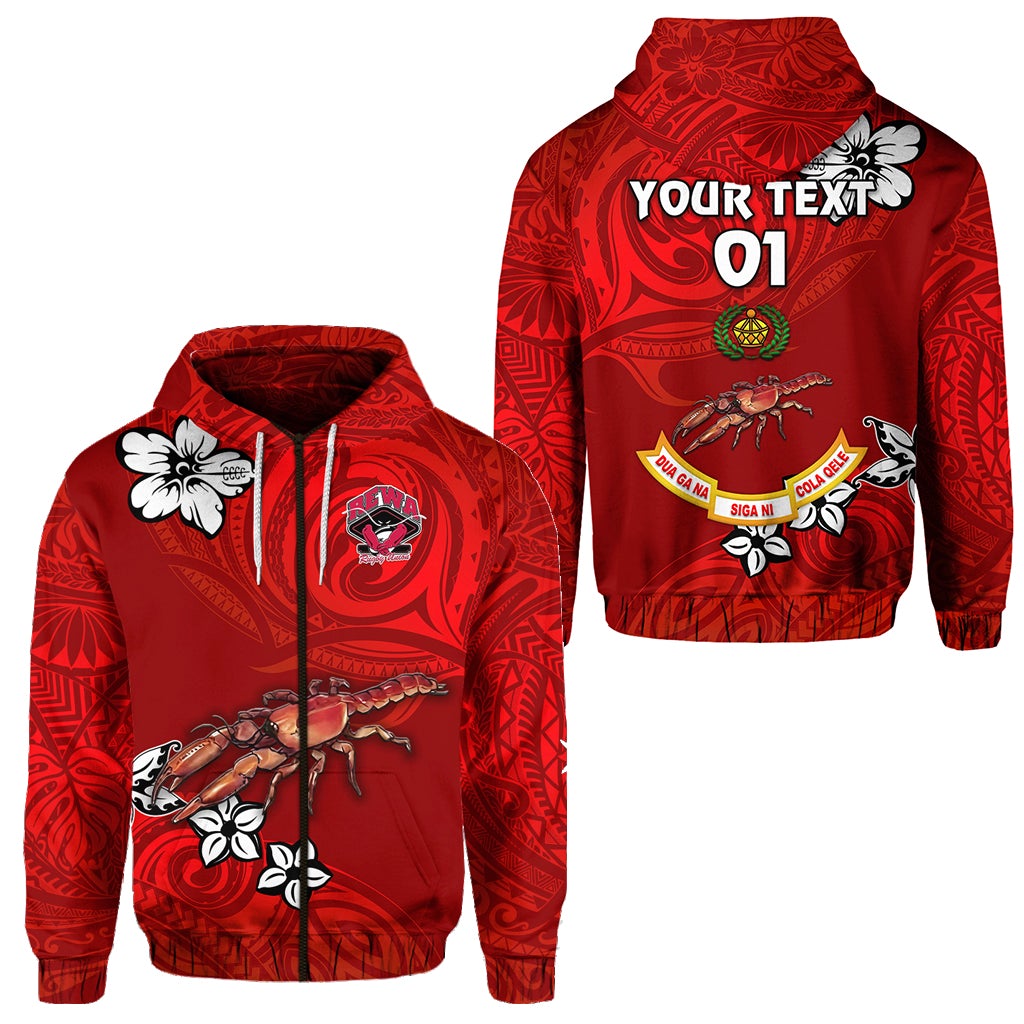 Custom Fiji Rewa Rugby Union Zip Hoodie Unique Vibes Full Red, Custom Text And Number LT8 - Wonder Print Shop