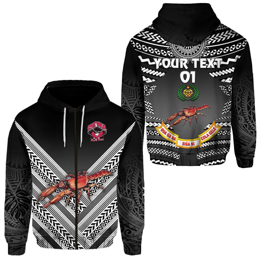 Custom Fiji Rewa Rugby Union Zip Hoodie Creative Style Black NO.1, Custom Text And Number LT8 - Wonder Print Shop