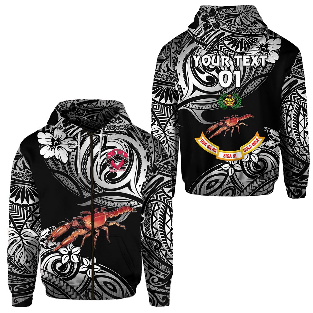 Custom Fiji Rewa Rugby Union Zip Hoodie Unique Vibes Black, Custom Text And Number LT8 - Wonder Print Shop