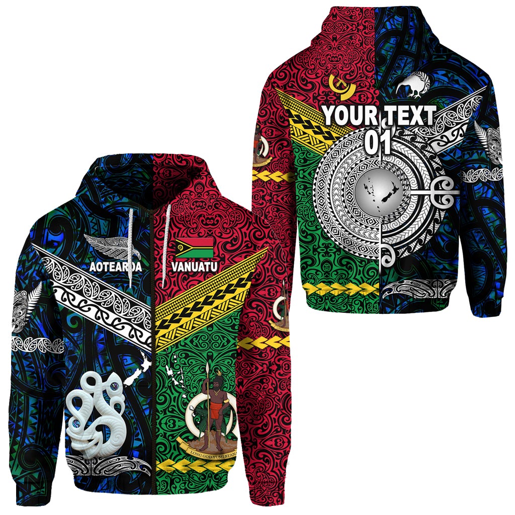 Custom Vanuatu And New Zealand Zip Hoodie Together Blue, Custom Text And Number LT8 - Wonder Print Shop