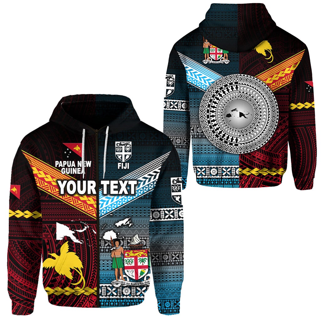 Custom Papua New Guinea Polynesian And Fiji Tapa Zip Hoodie Together Blue LT8 - Wonder Print Shop