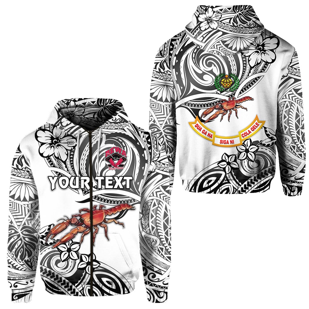 Custom Fiji Rewa Rugby Union Zip Hoodie Unique Vibes White LT8 - Wonder Print Shop