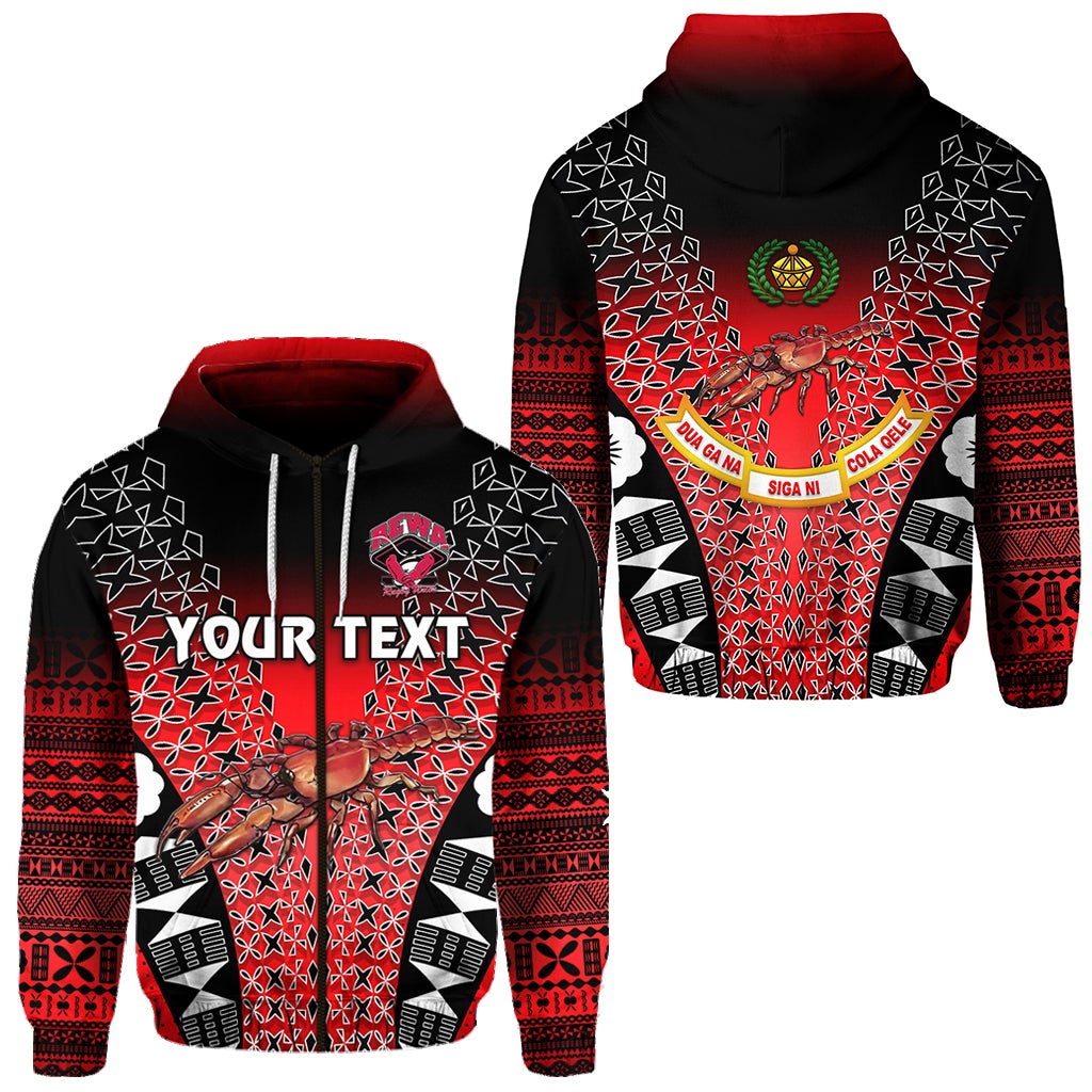 Custom Fiji Rewa Rugby Union Zip Hoodie Tapa Style Red LT8 - Wonder Print Shop