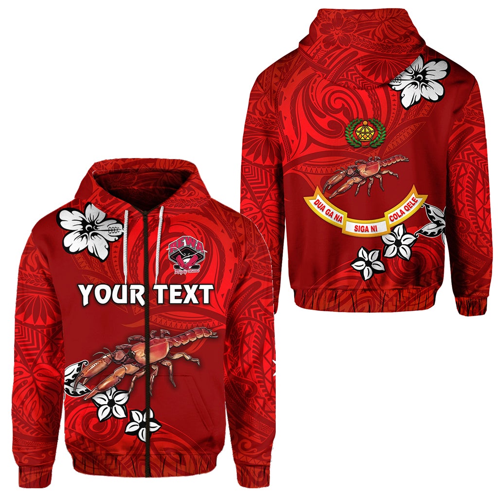 Custom Fiji Rewa Rugby Union Zip Hoodie Unique Vibes Full Red LT8 - Wonder Print Shop