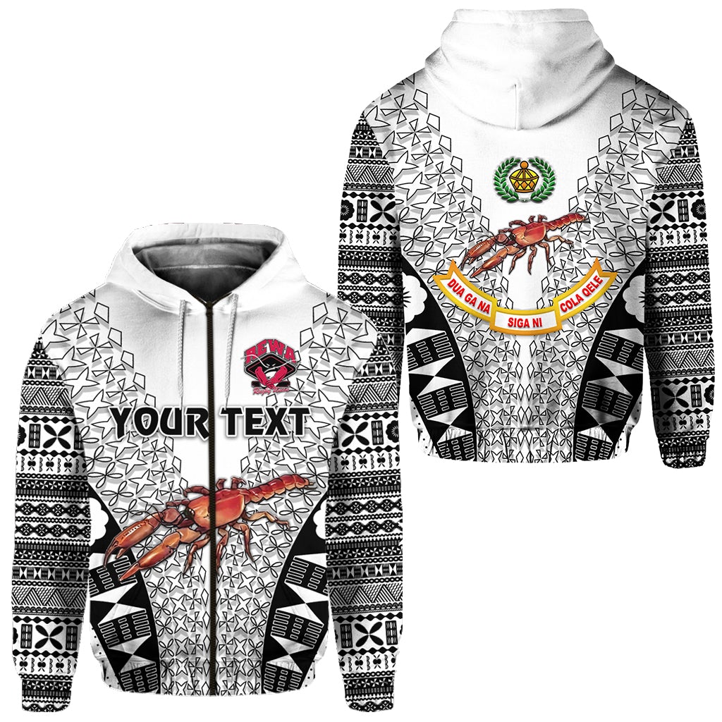 Custom Fiji Rewa Rugby Union Zip Hoodie Tapa Style White LT8 - Wonder Print Shop