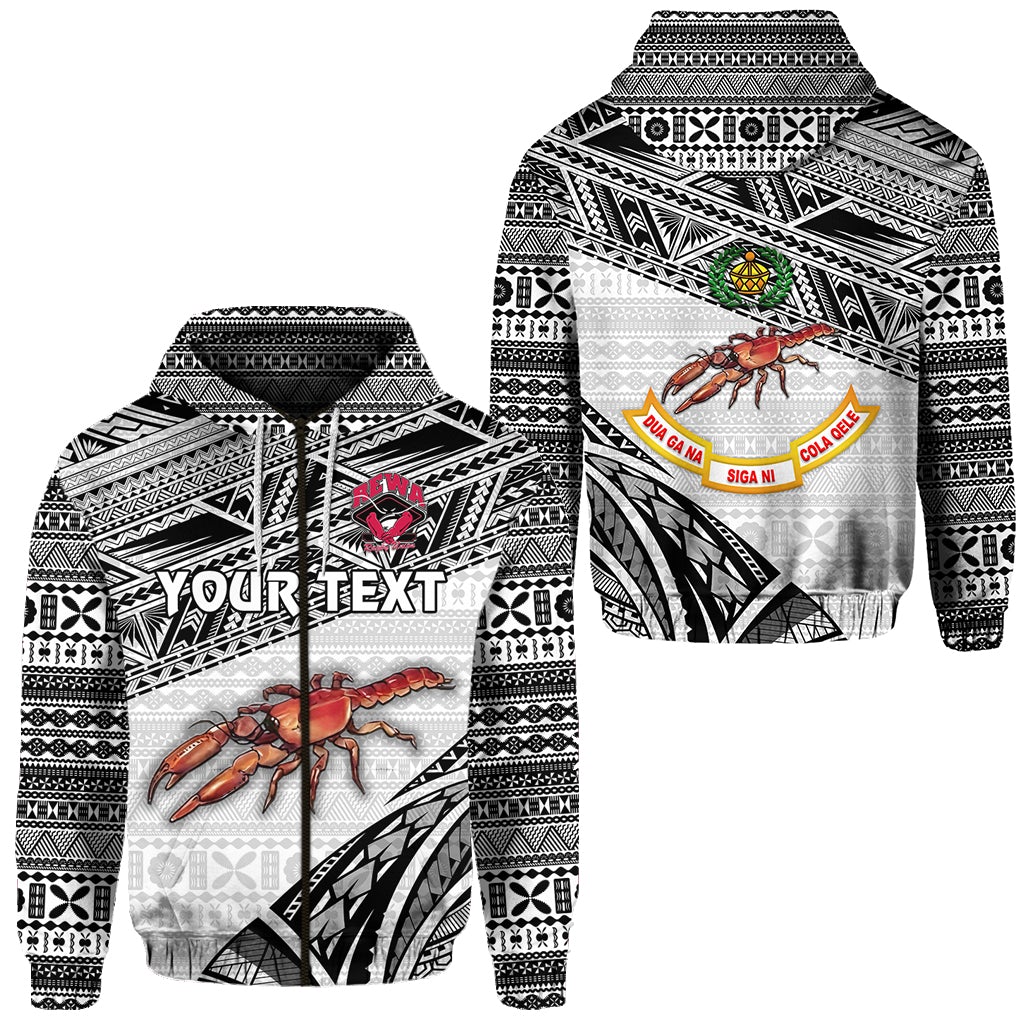 Custom Fiji Rewa Rugby Union Zip Hoodie Special Version White LT8 - Wonder Print Shop