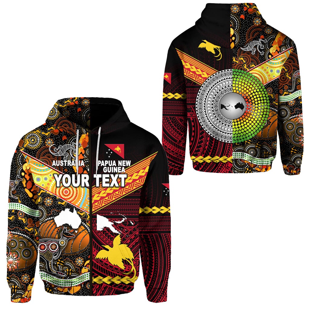 Custom Papua New Guinea And Australia Aboriginal Zip Hoodie Together LT8 - Wonder Print Shop