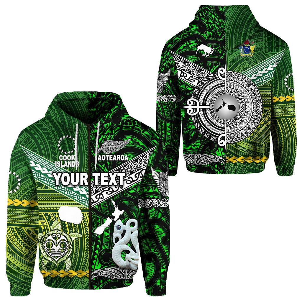 Custom New Zealand Cook Islands Zip Hoodie Together Green LT8 - Wonder Print Shop