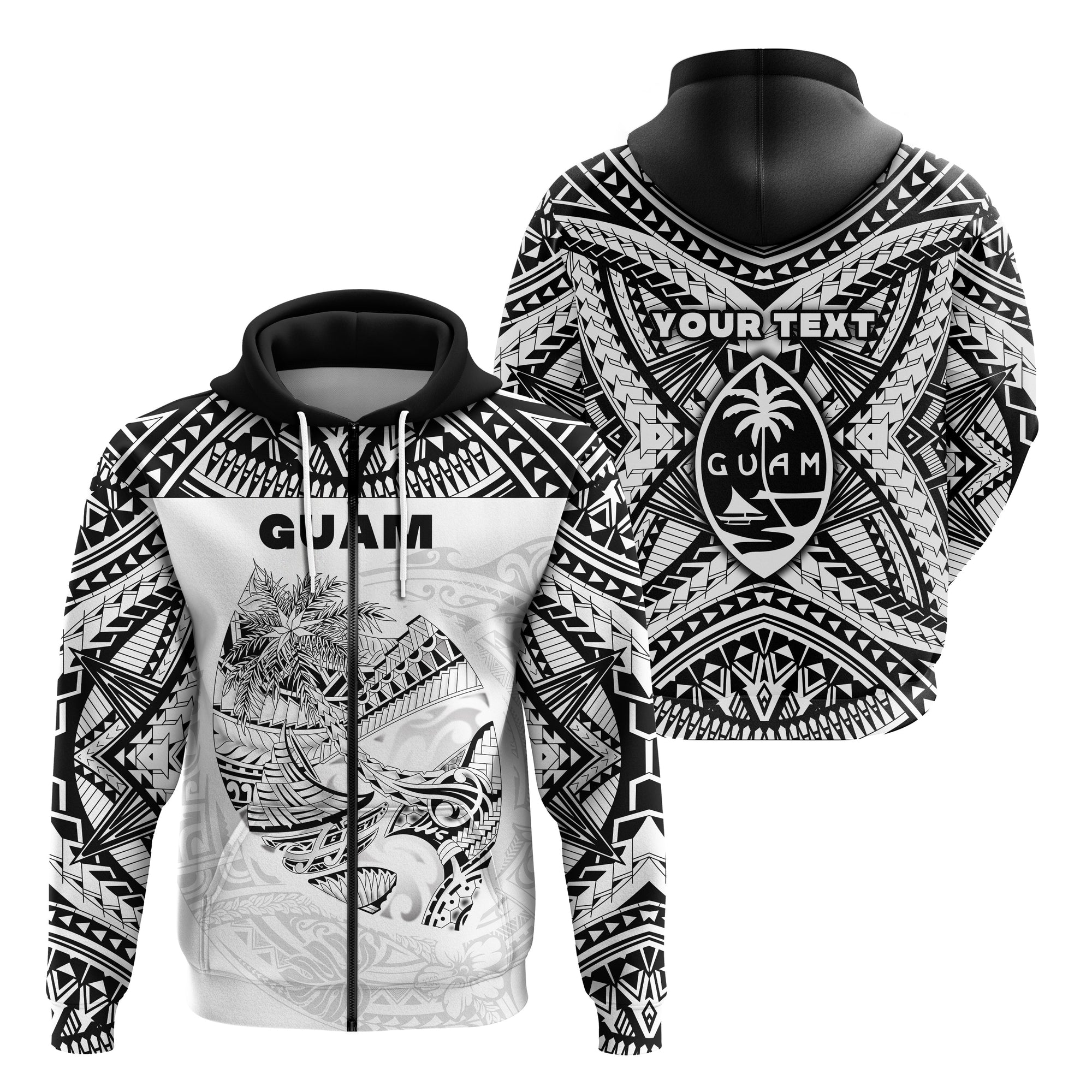 custom-personalised-guam-rugby-zip-hoodie-polynesian-patterns-white