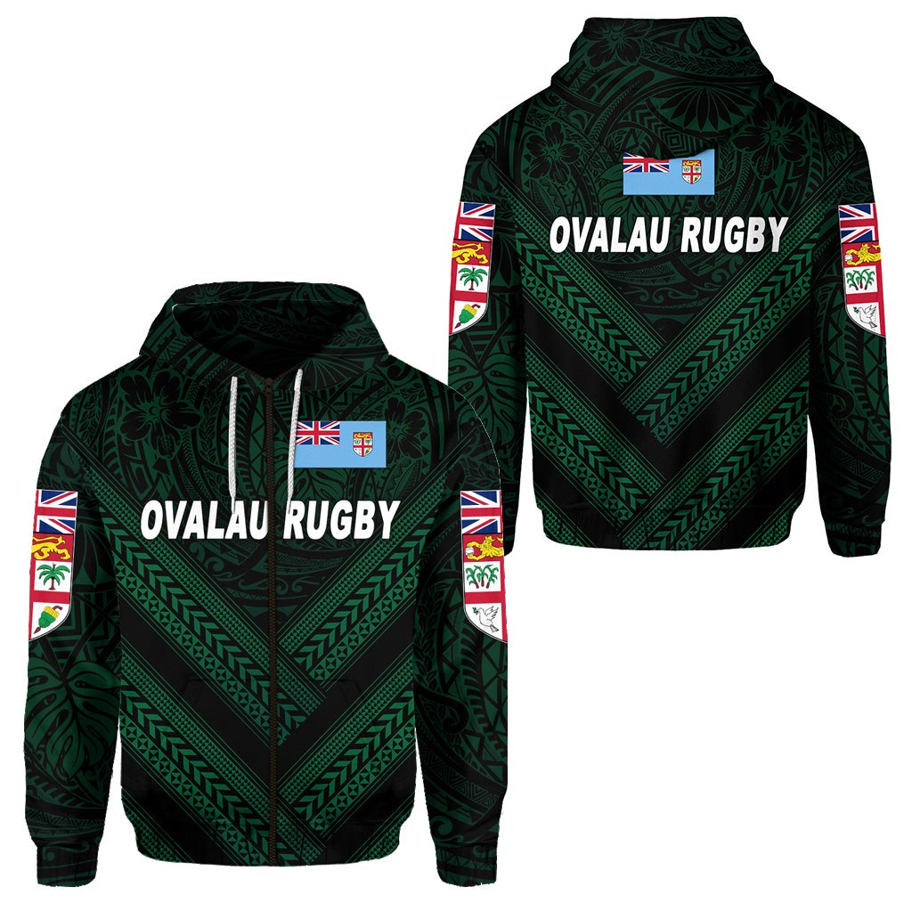 Fiji Ovalau Rugby Zip Hoodie Dark Green Style LT8 - Wonder Print Shop