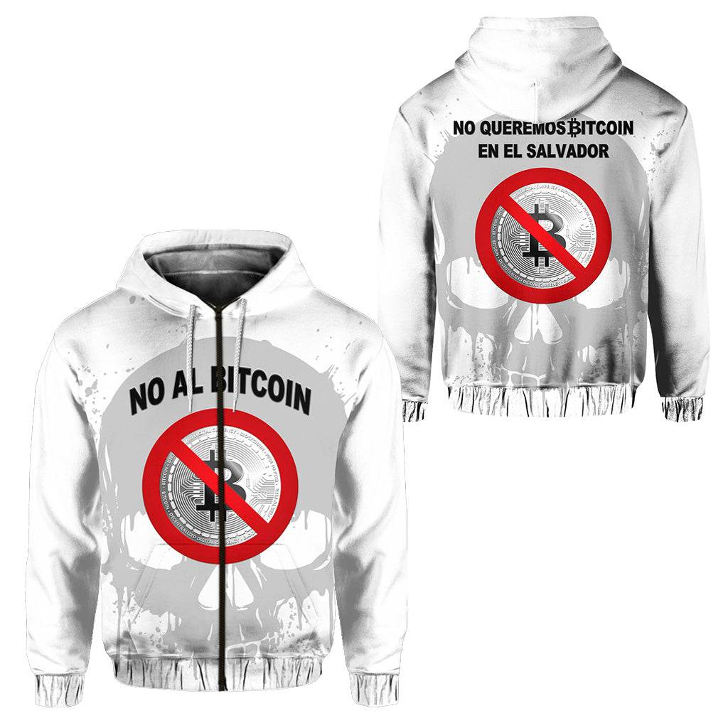 El Salvador Zip Hoodie No Al Bitcoin Skull Style White LT8 - Wonder Print Shop