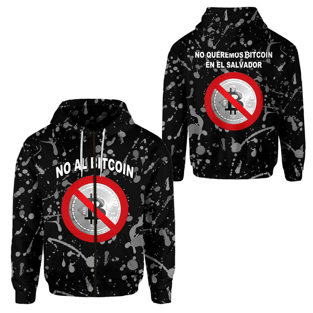 El Salvador Zip Hoodie No Al Bitcoin Art Style Black LT8 - Wonder Print Shop