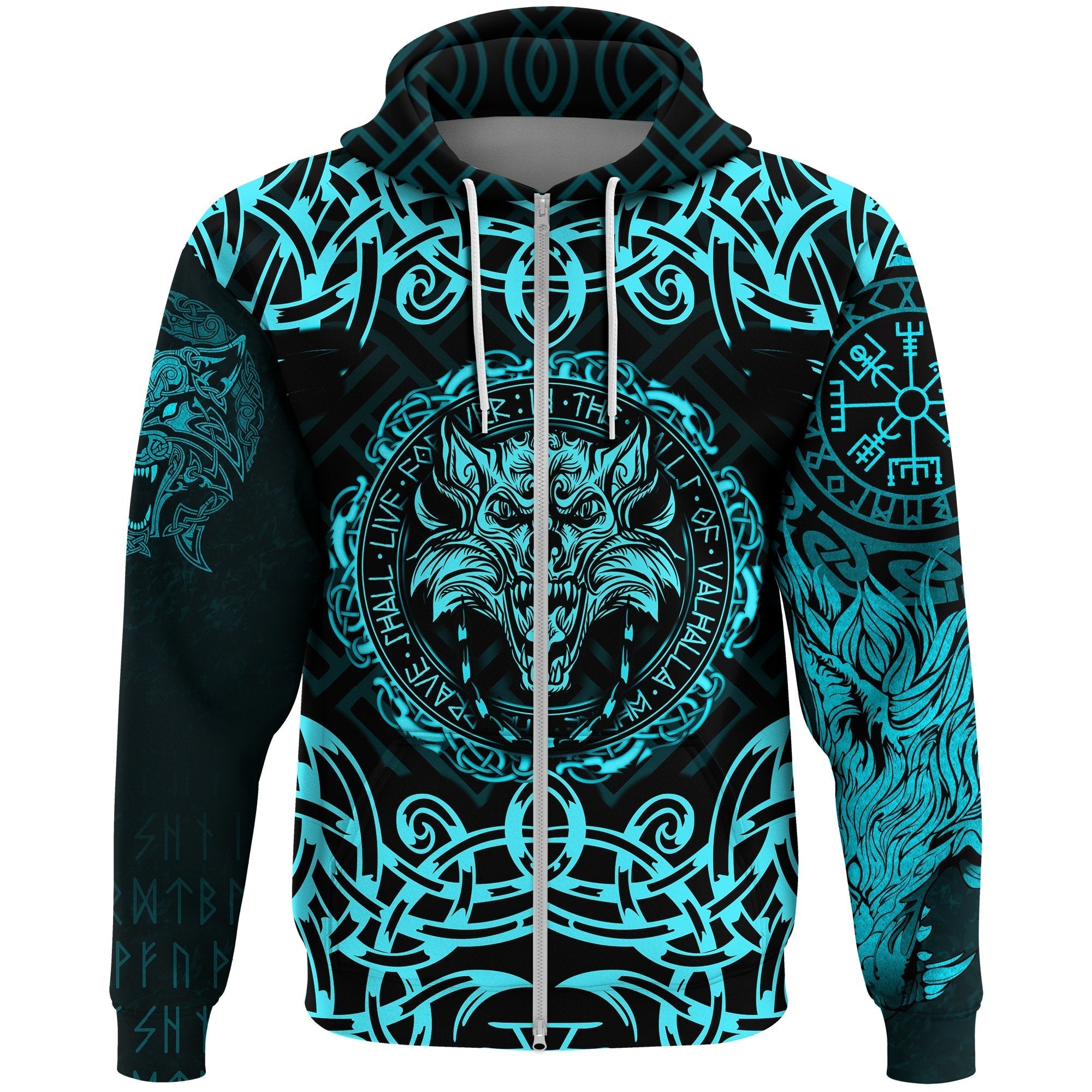 Viking Zip Hoodie - Fenrir Viking Cyan 3D RLT12 - Wonder Print Shop