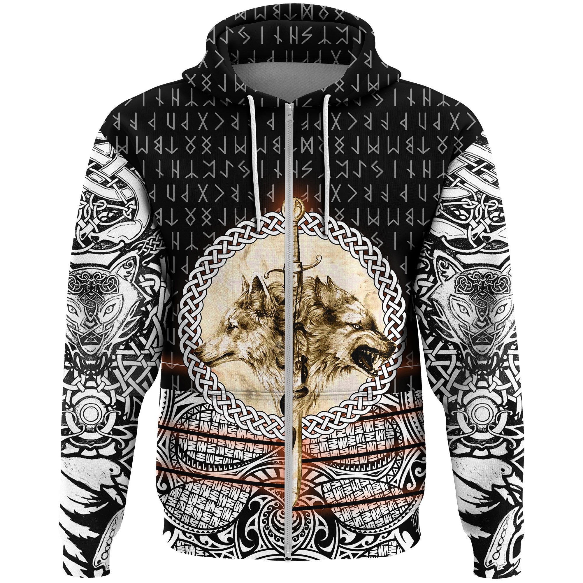 Viking Zip Hoodie - Wolf and Vikings Tattoo 3D RLT12 - Wonder Print Shop