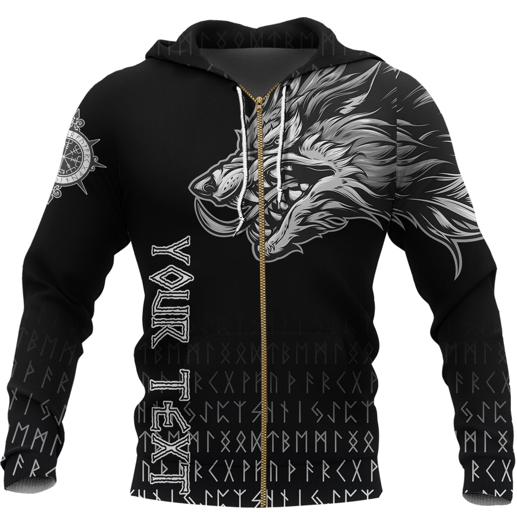 Custom Viking Zip Hoodie Fenrir Wolf Near Shoulder RLT12 - Wonder Print Shop