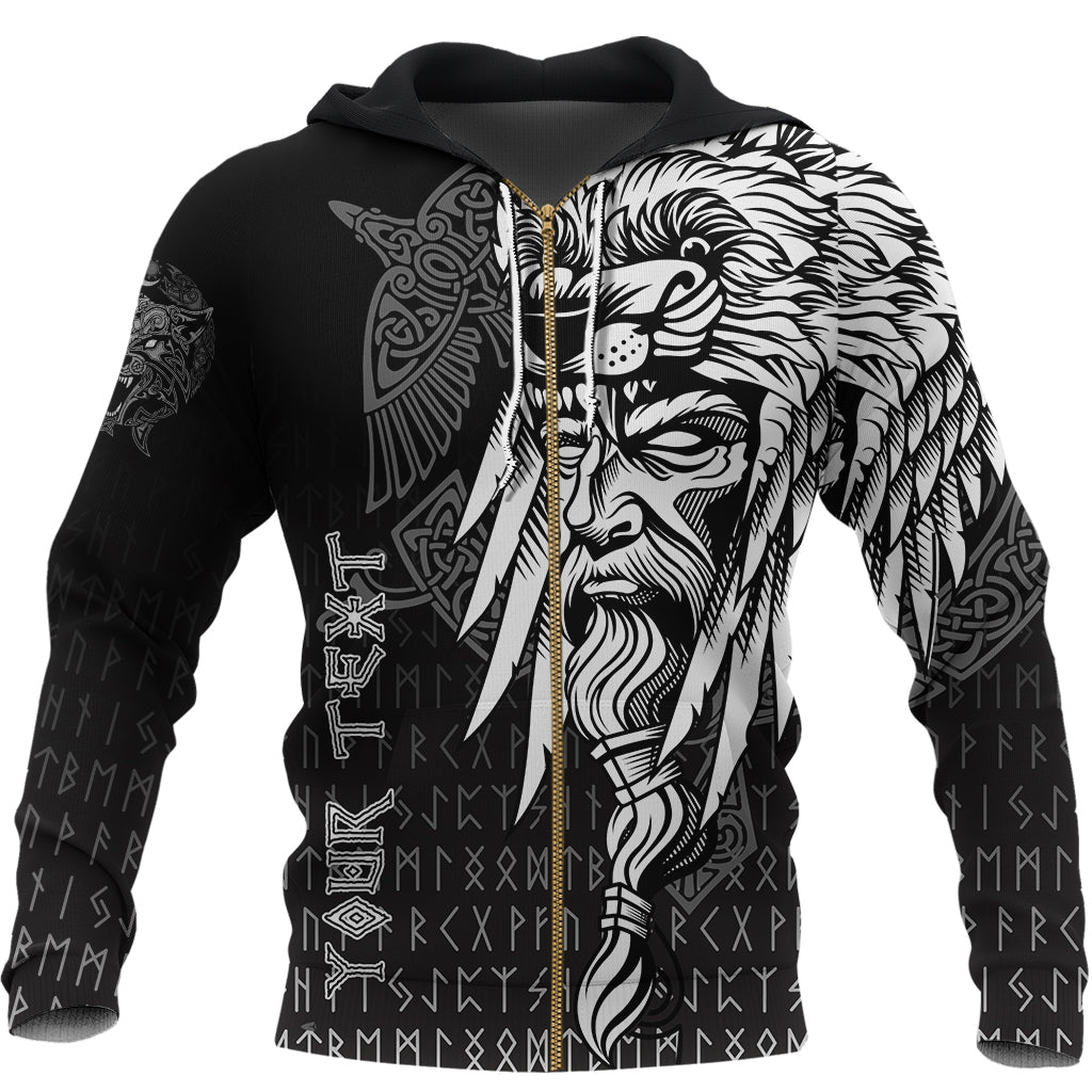 Custom Viking Zip Hoodie Odin Raven And Fenrir On Hand RLT12 - Wonder Print Shop